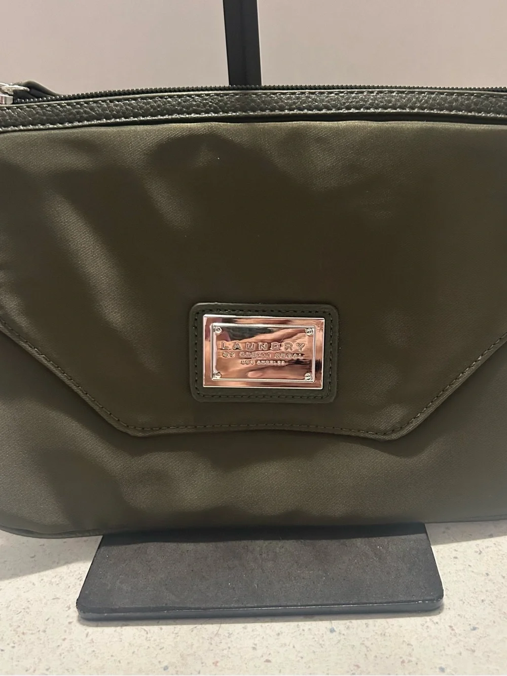 Laundry Shelli  Segal Black Nylon Wristlet with Metal Logo Plaque